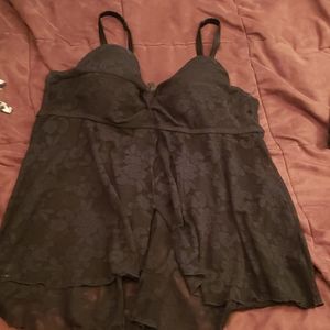 Black lace floral tankini top